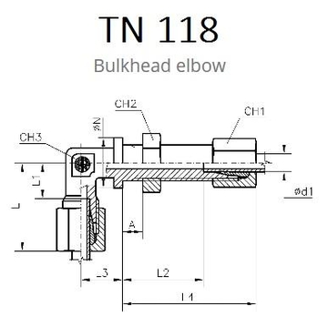 TN118 Угловой переборочный адаптер (штуцер труба-удлиненный штуцер труба с контргайкой)