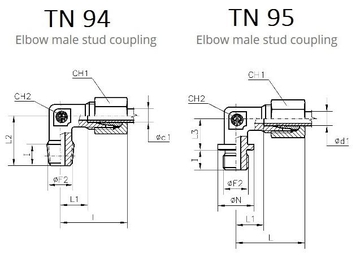 TN94, TN95 Ввертной угловой адаптер (штуцер в тело-труба)
